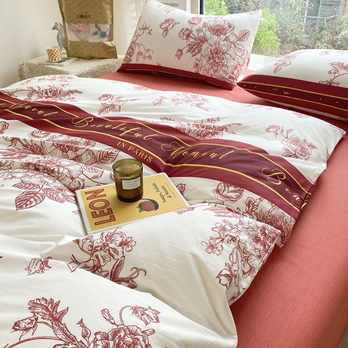 91家纺网 家纺一手货源 找家纺 安莱生活 2022新款60支纯棉三四件套秋冬家用 古韵国潮红