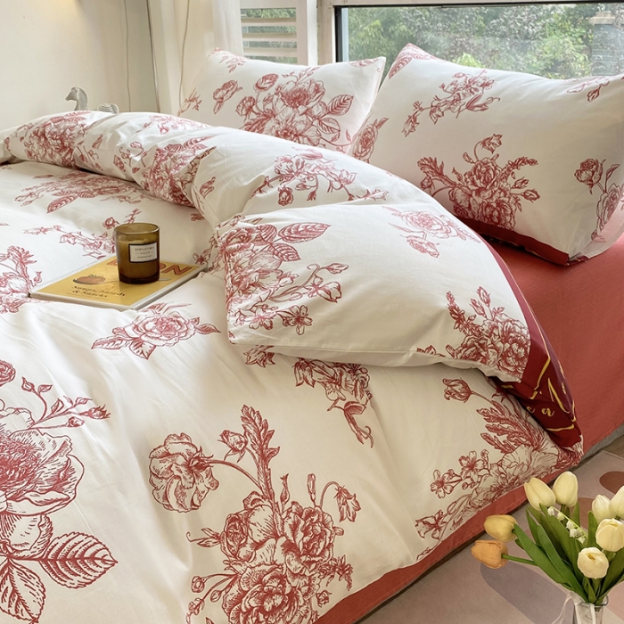 91家纺网 家纺一手货源 找家纺 安莱生活 2022新款60支纯棉三四件套秋冬家用 古韵国潮红
