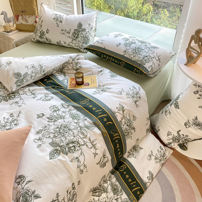 91家纺网 家纺一手货源 找家纺 安莱生活 2022新款60支纯棉三四件套秋冬家用 古韵国潮绿