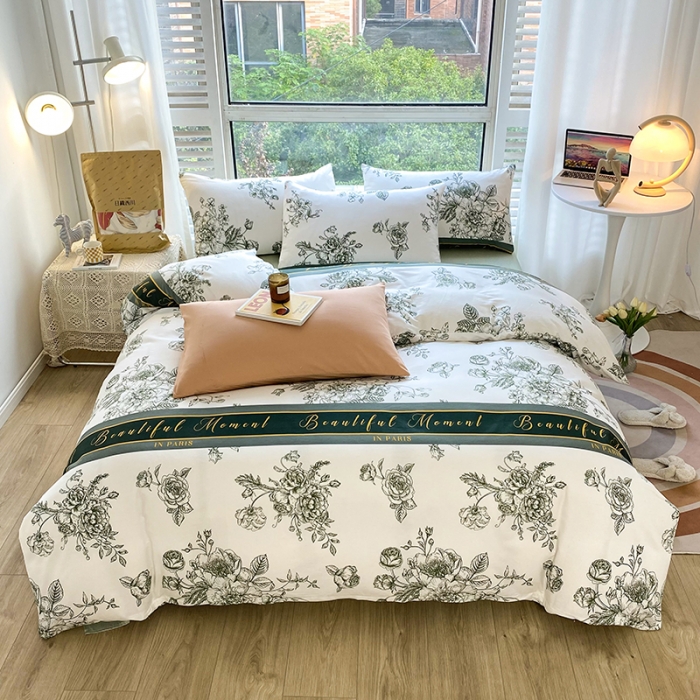 91家纺网 家纺一手货源 找家纺 安莱生活 2022新款60支纯棉三四件套秋冬家用 古韵国潮绿