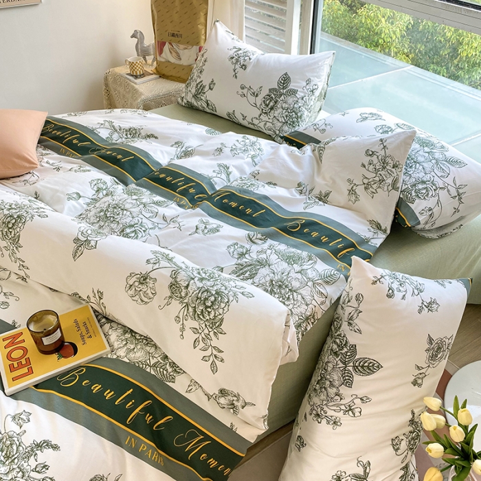 91家纺网 家纺一手货源 找家纺 安莱生活 2022新款60支纯棉三四件套秋冬家用 古韵国潮绿