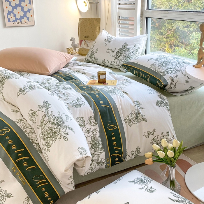 91家纺网 家纺一手货源 找家纺 安莱生活 2022新款60支纯棉三四件套秋冬家用 古韵国潮绿