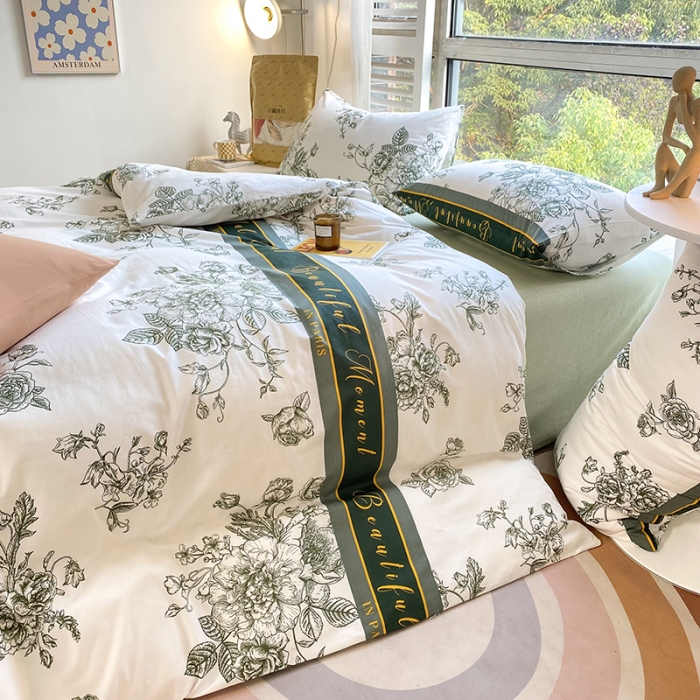 91家纺网 家纺一手货源 找家纺 安莱生活 2022新款60支纯棉三四件套秋冬家用 古韵国潮绿