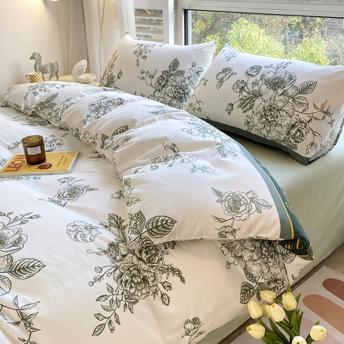 91家纺网 家纺一手货源 找家纺 安莱生活 2022新款60支纯棉三四件套秋冬家用 古韵国潮绿