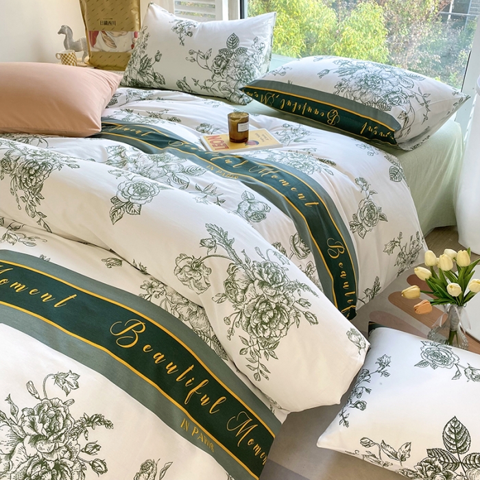 91家纺网 家纺一手货源 找家纺 安莱生活 2022新款60支纯棉三四件套秋冬家用 古韵国潮绿