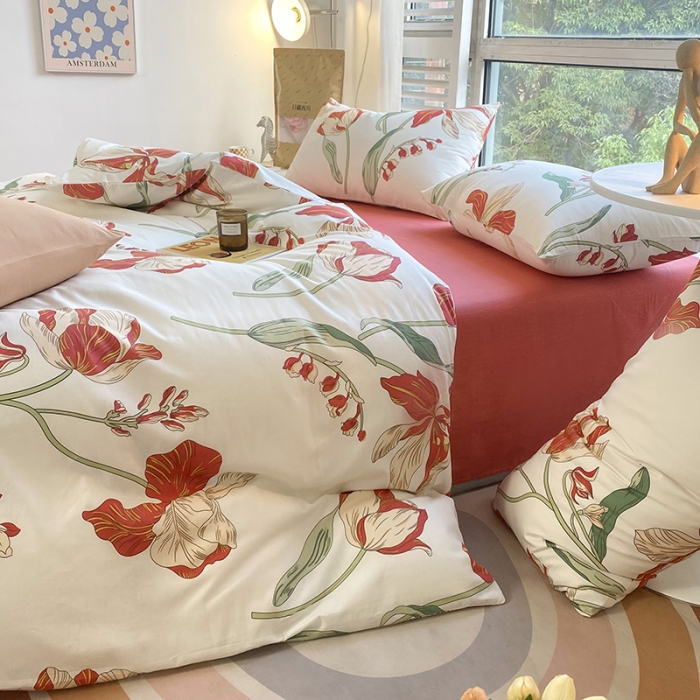 91家纺网 家纺一手货源 找家纺 安莱生活 2022新款60支纯棉三四件套秋冬家用 故宫红