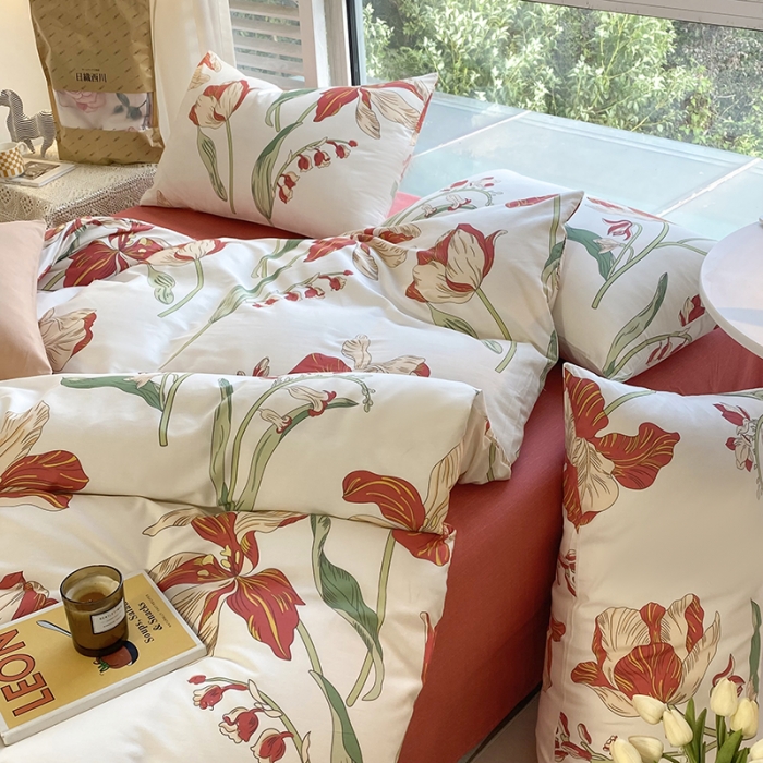 91家纺网 家纺一手货源 找家纺 安莱生活 2022新款60支纯棉三四件套秋冬家用 故宫红