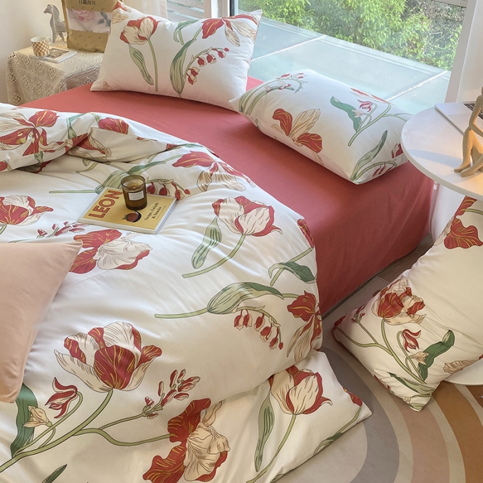 91家纺网 家纺一手货源 找家纺 安莱生活 2022新款60支纯棉三四件套秋冬家用 故宫红