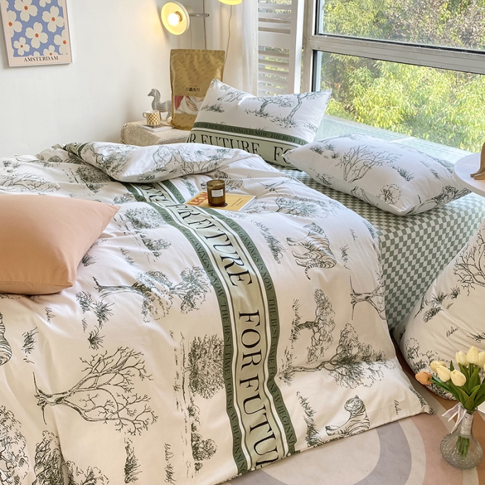 91家纺网 家纺一手货源 找家纺 安莱生活 2022新款60支纯棉三四件套秋冬家用 寓意丛林