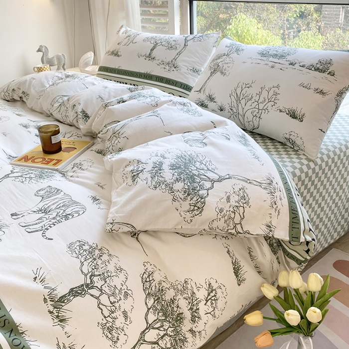 91家纺网 家纺一手货源 找家纺 安莱生活 2022新款60支纯棉三四件套秋冬家用 寓意丛林