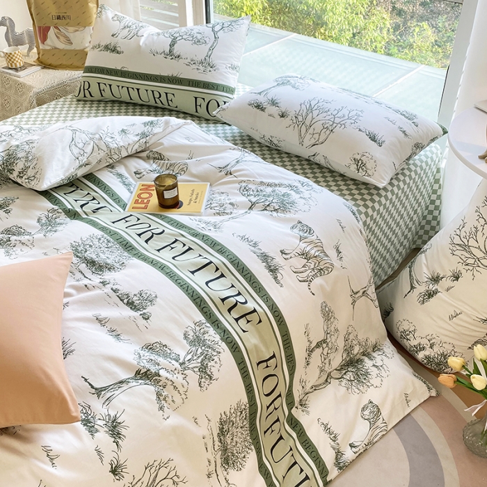 91家纺网 家纺一手货源 找家纺 安莱生活 2022新款60支纯棉三四件套秋冬家用 寓意丛林