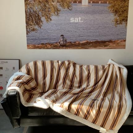 91家纺网 家纺一手货源 找家纺 （总）桃喜 2022新款230g牛奶绒羊羔绒条纹毛毯