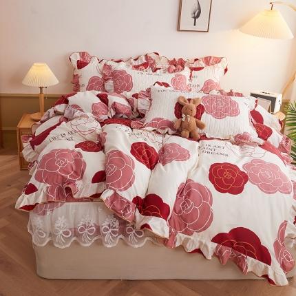 91家纺网 家纺一手货源 找家纺 （总）宜凡 2023新款四季款夹棉小清新床笠四件套