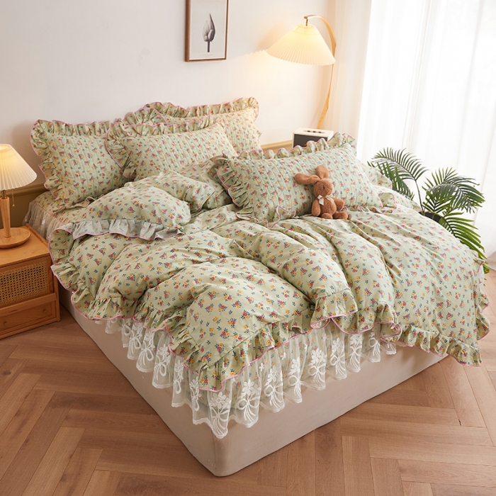 91家纺网 家纺一手货源 找家纺 宜凡 2023新款四季款夹棉小清新床笠四件套 浮生