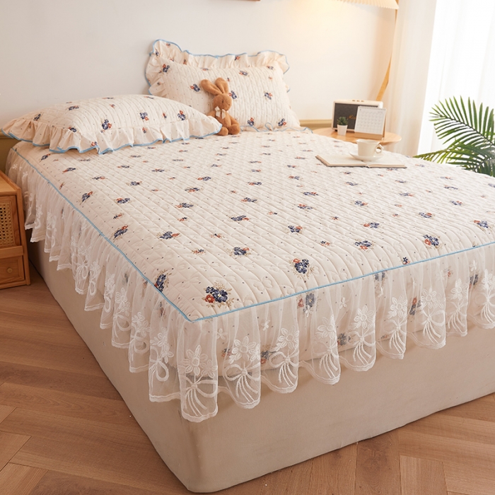 91家纺网 家纺一手货源 找家纺 宜凡 2023新款四季款夹棉小清新床笠三件套 春归