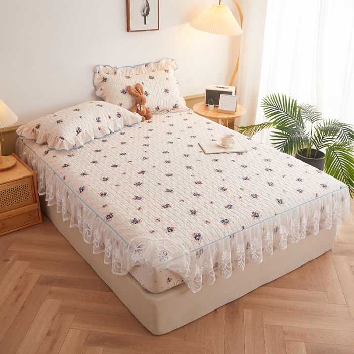 91家纺网 家纺一手货源 找家纺 宜凡 2023新款四季款夹棉小清新床笠三件套 春归