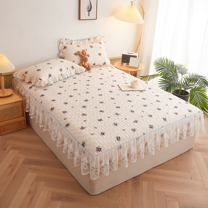 91家纺网 家纺一手货源 找家纺 宜凡 2023新款四季款夹棉小清新床笠三件套 春归