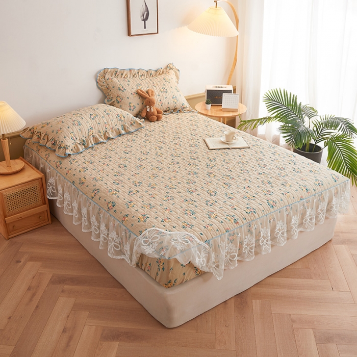 91家纺网 家纺一手货源 找家纺 宜凡 2023新款四季款夹棉小清新床笠三件套 纷飞