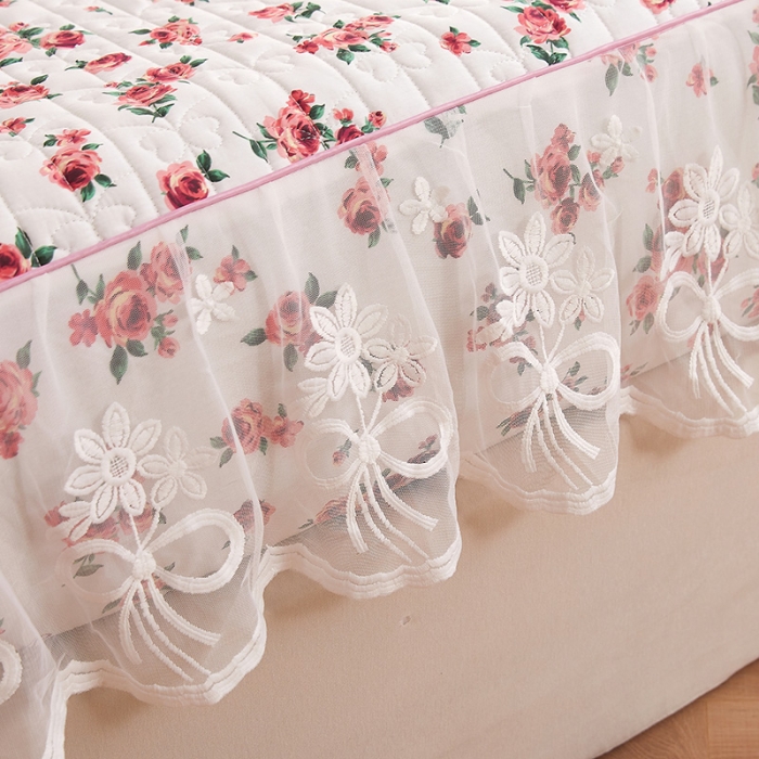 91家纺网 家纺一手货源 找家纺 宜凡 2023新款四季款夹棉小清新床笠三件套 瑰园