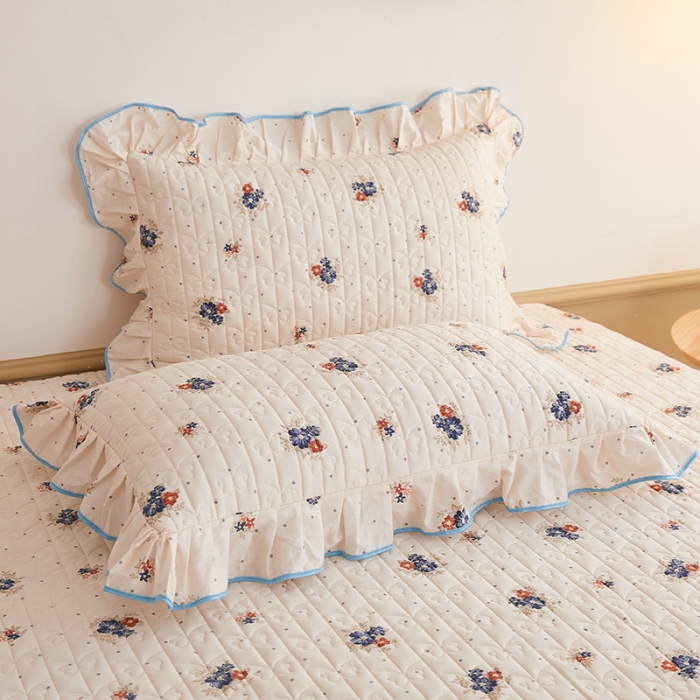 91家纺网 家纺一手货源 找家纺 宜凡 2023新款四季款全棉夹棉床裙三件套 春归