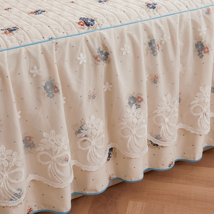 91家纺网 家纺一手货源 找家纺 宜凡 2023新款四季款全棉夹棉床裙三件套 春归