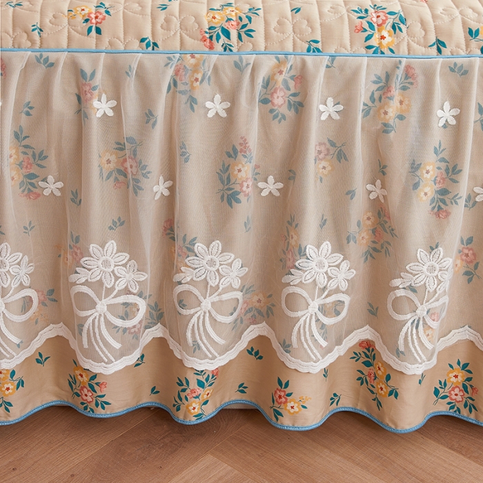 91家纺网 家纺一手货源 找家纺 宜凡 2023新款四季款全棉夹棉床裙三件套 纷飞