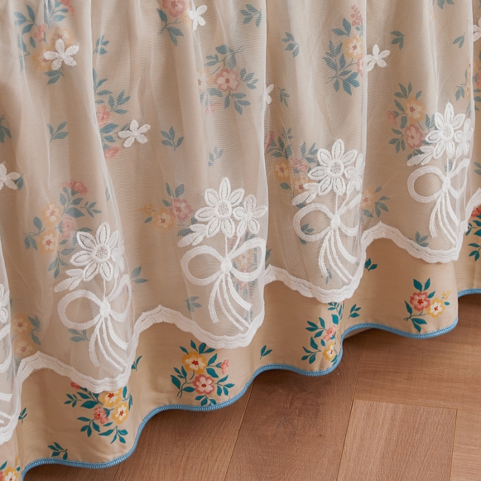 91家纺网 家纺一手货源 找家纺 宜凡 2023新款四季款全棉夹棉床裙三件套 纷飞