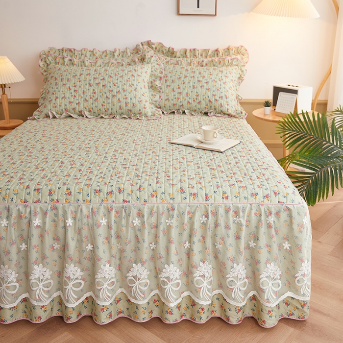 91家纺网 家纺一手货源 找家纺 宜凡 2023新款四季款全棉夹棉床裙三件套 浮生