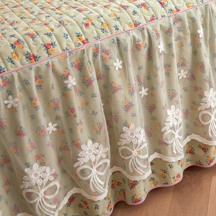 91家纺网 家纺一手货源 找家纺 宜凡 2023新款四季款全棉夹棉床裙三件套 浮生