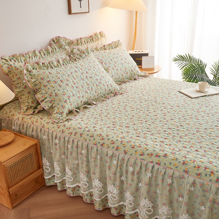 91家纺网 家纺一手货源 找家纺 宜凡 2023新款四季款全棉夹棉床裙三件套 浮生