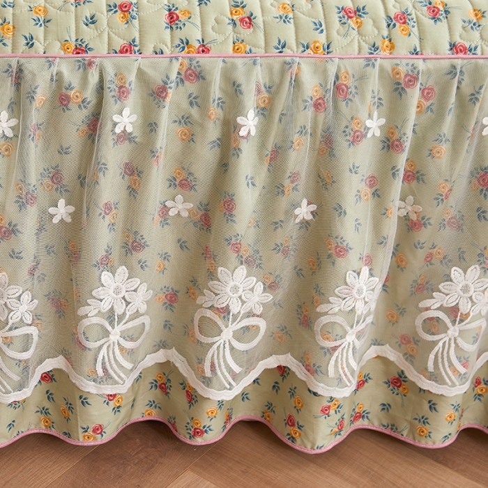 91家纺网 家纺一手货源 找家纺 宜凡 2023新款四季款全棉夹棉床裙三件套 浮生