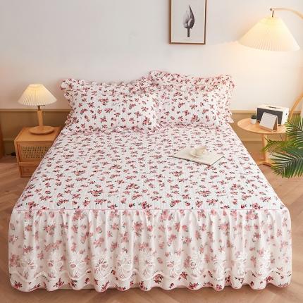 宜凡 2023新款四季款全棉夹棉床裙三件套 瑰园