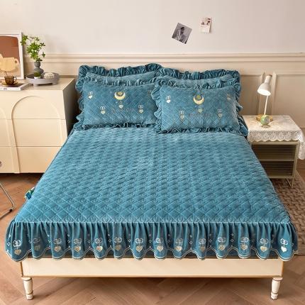 宜凡家纺 2022新款婴儿绒A类床笠三件套 星悅-海盐蓝