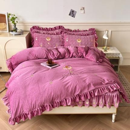 91家纺网 家纺一手货源 找家纺 宜凡 2022新款婴儿绒A类床笠四件套 星悅-玫红