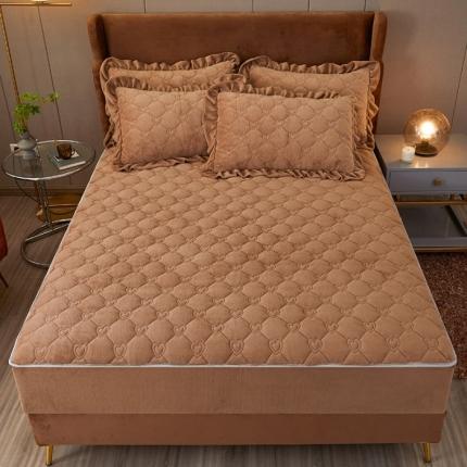 宜凡2022新款牛奶绒纯色夹棉床笠 咖啡