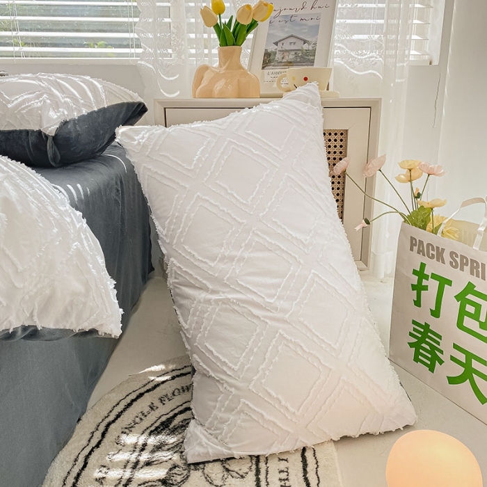 91家纺网 家纺一手货源 找家纺 琪格格纺织 2023新款韩式水洗棉剪花+牛奶绒四件套 象牙白