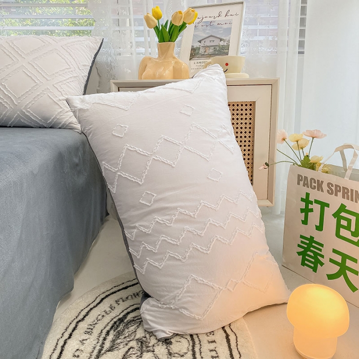 91家纺网 家纺一手货源 找家纺 琪格格纺织 2023新款韩式水洗棉剪花+牛奶绒四件套 洛克白