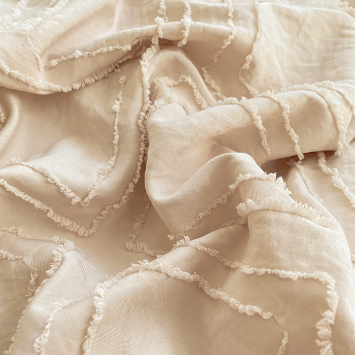 91家纺网 家纺一手货源 找家纺 琪格格纺织 2023新款韩式水洗棉剪花+牛奶绒四件套 卡其