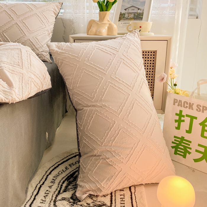 91家纺网 家纺一手货源 找家纺 琪格格纺织 2023新款韩式水洗棉剪花+牛奶绒四件套 卡其