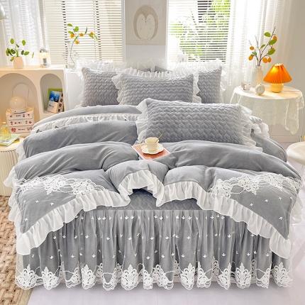 91家纺网 家纺一手货源 找家纺 （总）好儿喜家纺 2022新款牛奶绒夹棉床裙四件套-恬梦系列