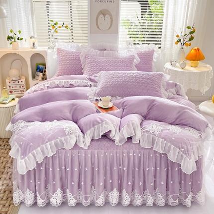 91家纺网 家纺一手货源 找家纺 （总）好儿喜家纺 2022新款牛奶绒夹棉床裙四件套-恬梦系列