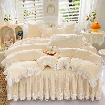 91家纺网 家纺一手货源 找家纺 （总）好儿喜家纺 2022新款牛奶绒夹棉床裙四件套-恬梦系列