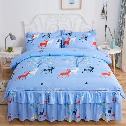 91家纺网 家纺一手货源 找家纺 （总）优家居 2025新款芦荟棉床裙四件套韩版公主风花边三件套双层边床罩床笠床单被套外贸直播爆款