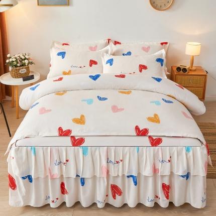 91家纺网 家纺一手货源 找家纺 （总）优家居 2025新款芦荟棉床裙四件套韩版公主风花边三件套双层边床罩床笠床单被套外贸直播爆款