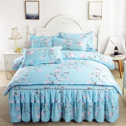 91家纺网 家纺一手货源 找家纺 （总）优家居 2025新款芦荟棉床裙四件套韩版公主风花边三件套双层边床罩床笠床单被套外贸直播爆款