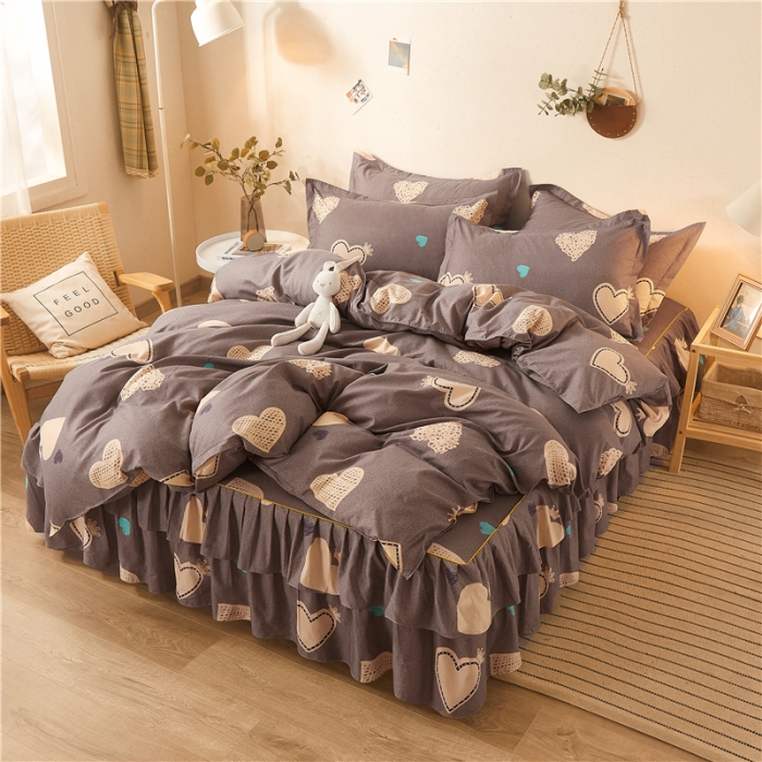 91家纺网 家纺一手货源 找家纺 优家居 2025新款芦荟棉床裙四件套韩版公主风花边三件套双层边床罩床笠床单被套外贸直播爆款爱如潮水