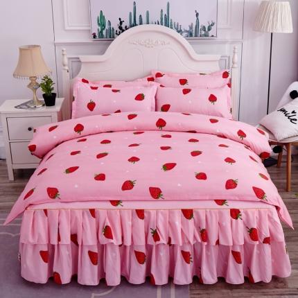 91家纺网 家纺一手货源 找家纺 优家居 2025新款芦荟棉床裙四件套韩版公主风花边三件套双层边床罩床笠床单被套外贸直播爆款草莓甜心