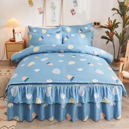 91家纺网 家纺一手货源 找家纺 优家居 2025新款芦荟棉床裙四件套韩版公主风花边三件套双层边床罩床笠床单被套外贸直播爆款春色满园