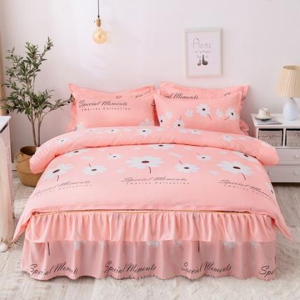 91家纺网 家纺一手货源 找家纺 优家居 2025新款芦荟棉床裙四件套韩版公主风花边三件套双层边床罩床笠床单被套外贸直播爆款纯真花语