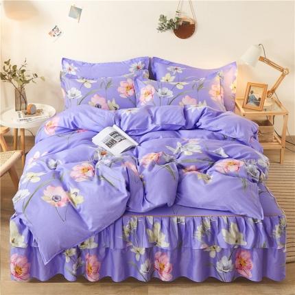 91家纺网 家纺一手货源 找家纺 优家居 2025新款芦荟棉床裙四件套韩版公主风花边三件套双层边床罩床笠床单被套外贸直播爆款好运来